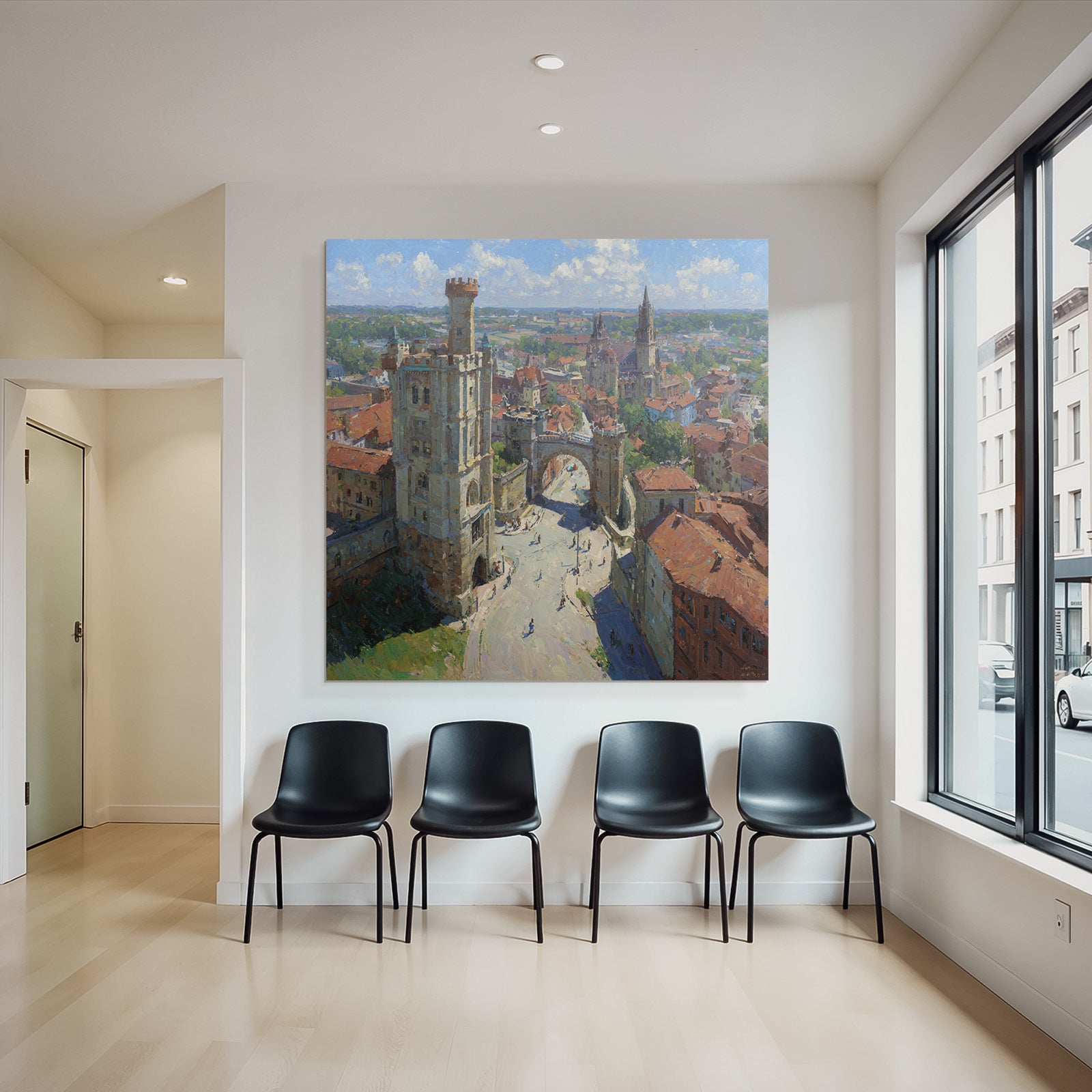 Vibrant Impressionist Painting Cityscape With And Green Sky