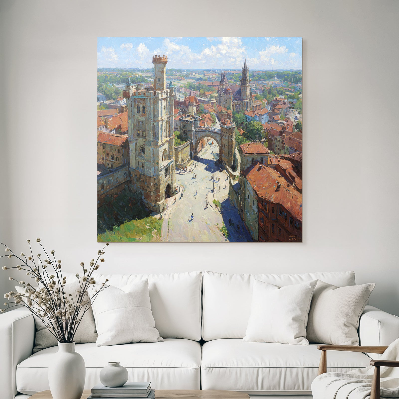Vibrant Impressionist Painting Cityscape With And Green Sky