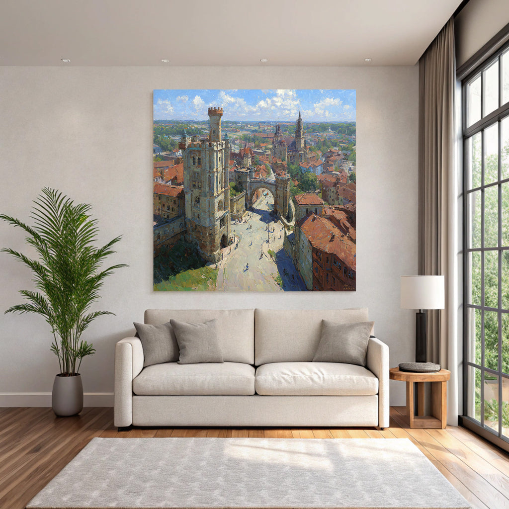 Vibrant Impressionist Painting Cityscape With And Green Sky