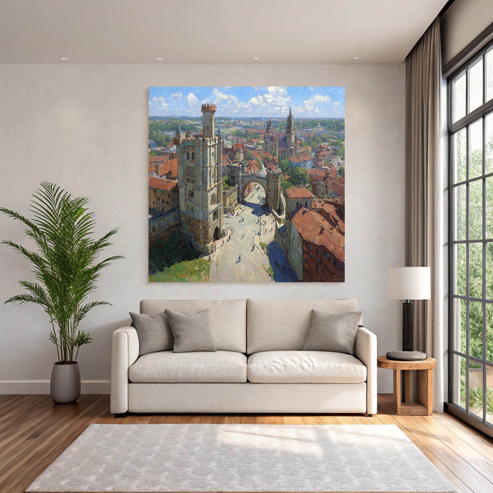 Vibrant Impressionist Painting Cityscape With And Green Sky
