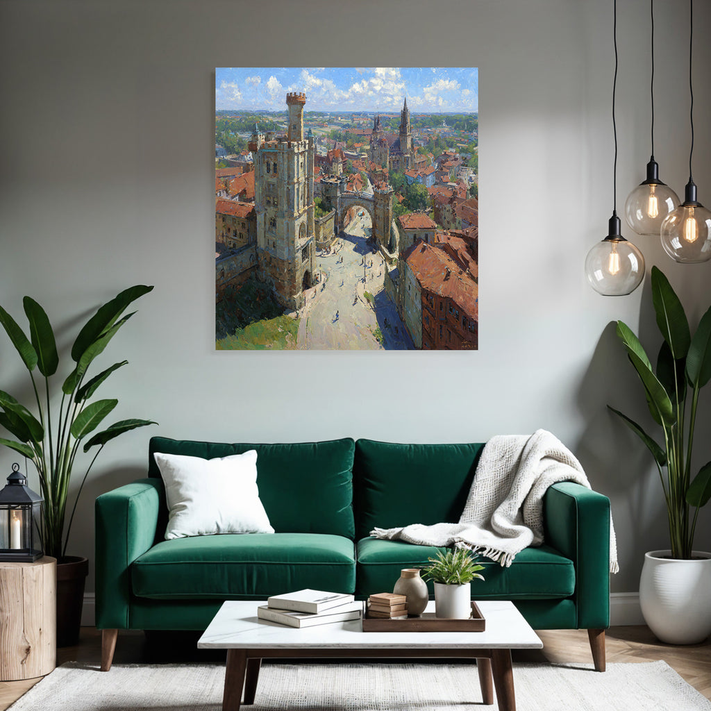 Vibrant Impressionist Painting Cityscape With And Green Sky