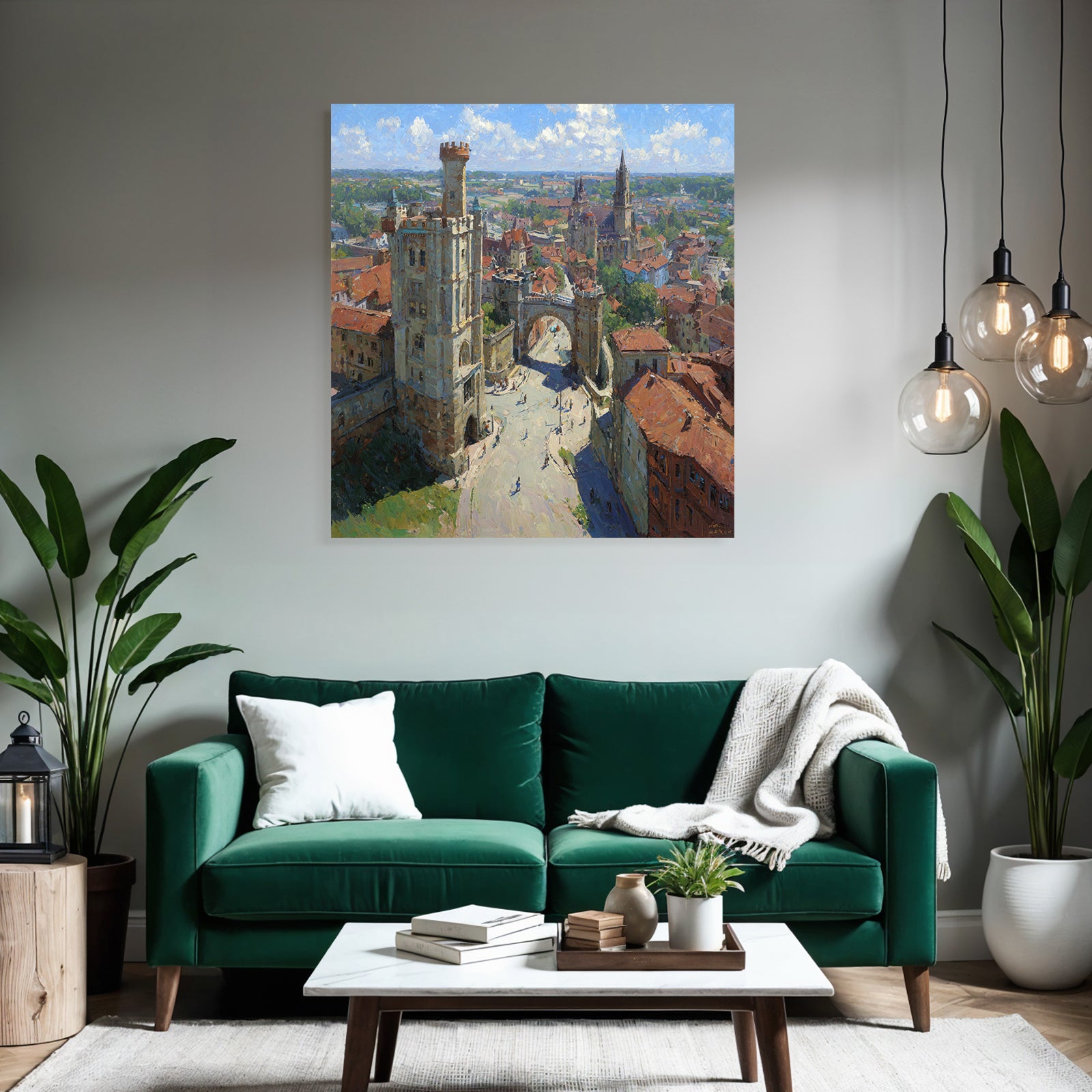 Vibrant Impressionist Painting Cityscape With And Green Sky