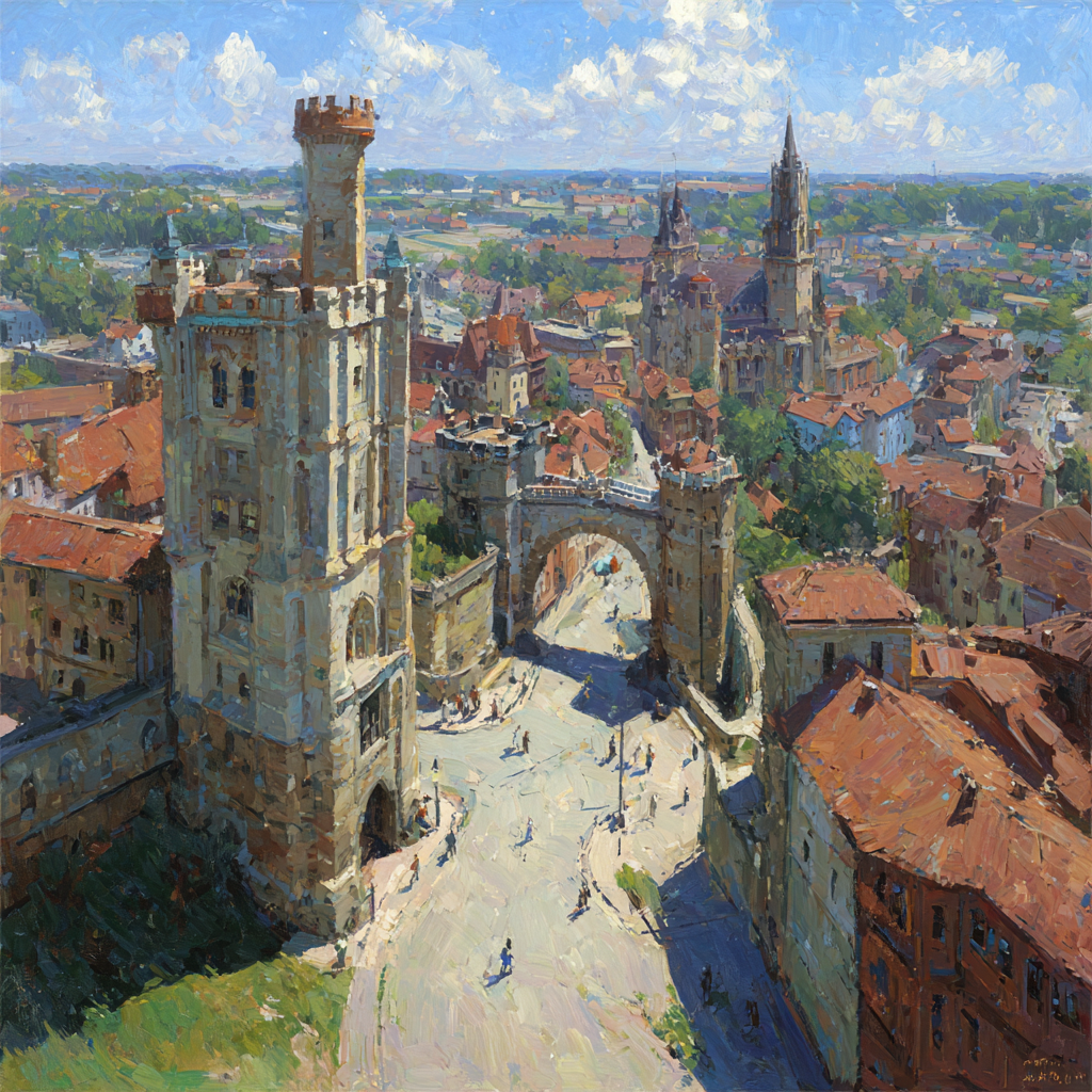 Vibrante Impressionistische Malerei Stadtlandschaft Mit Und Grünem Himmel | Scloesser und Burgen | Architektur