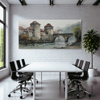 Altburg by the water Misty landscape Watercolor