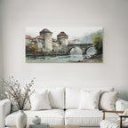 Altburg by the water Misty landscape Watercolor