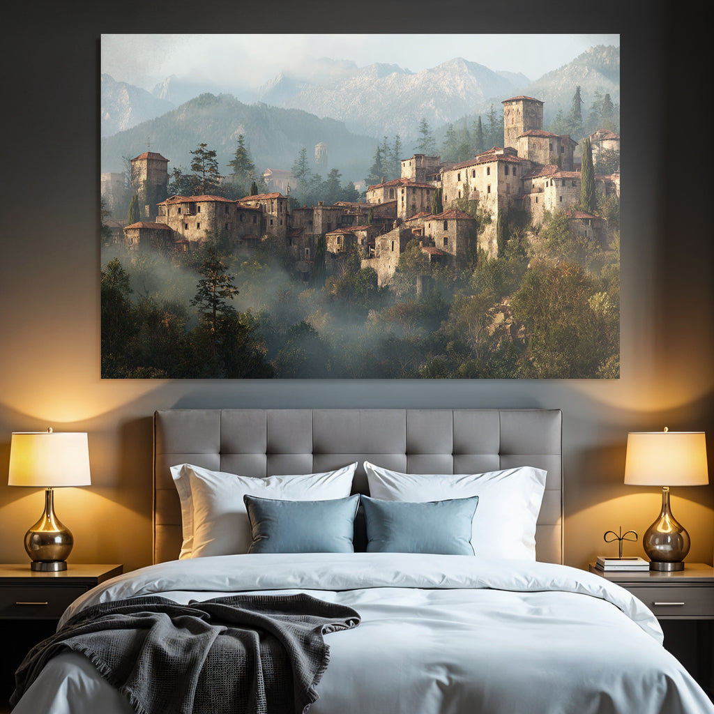 Old Village In The Mountains With Rustic And Mist