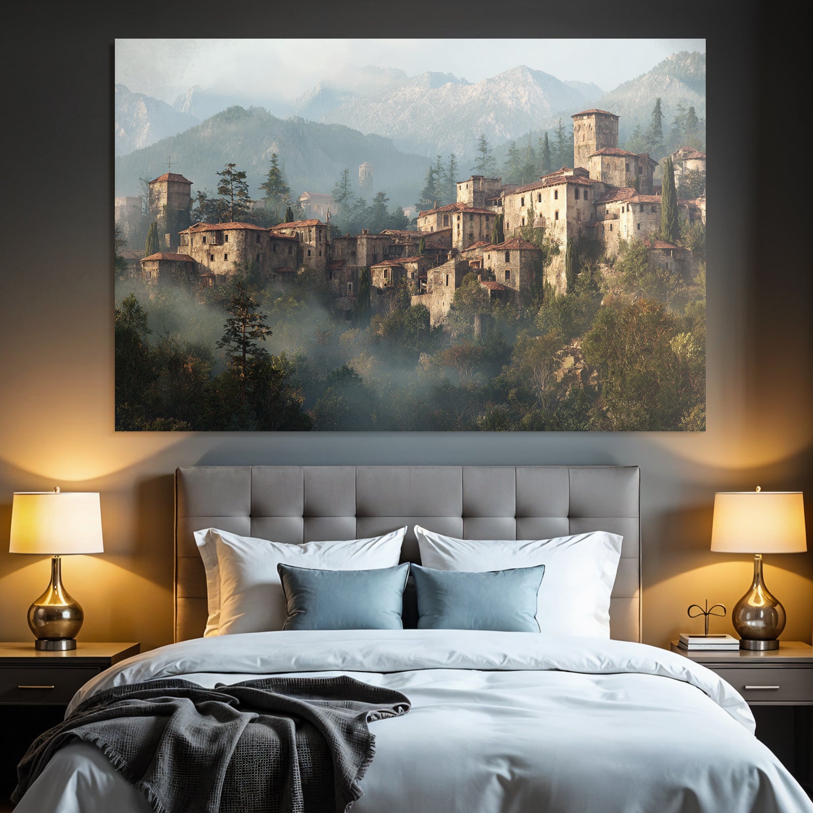 Old Village In The Mountains With Rustic And Mist