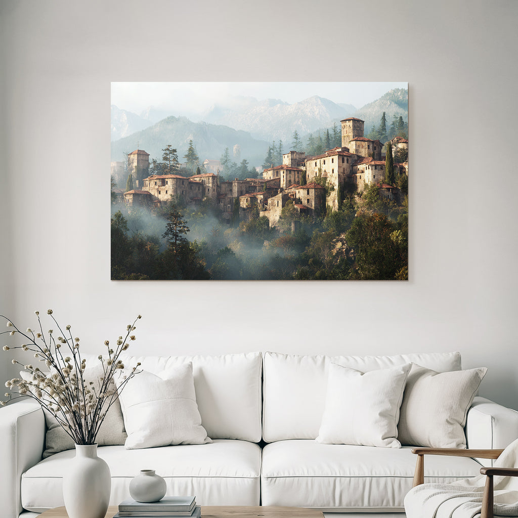 Old Village In The Mountains With Rustic And Mist