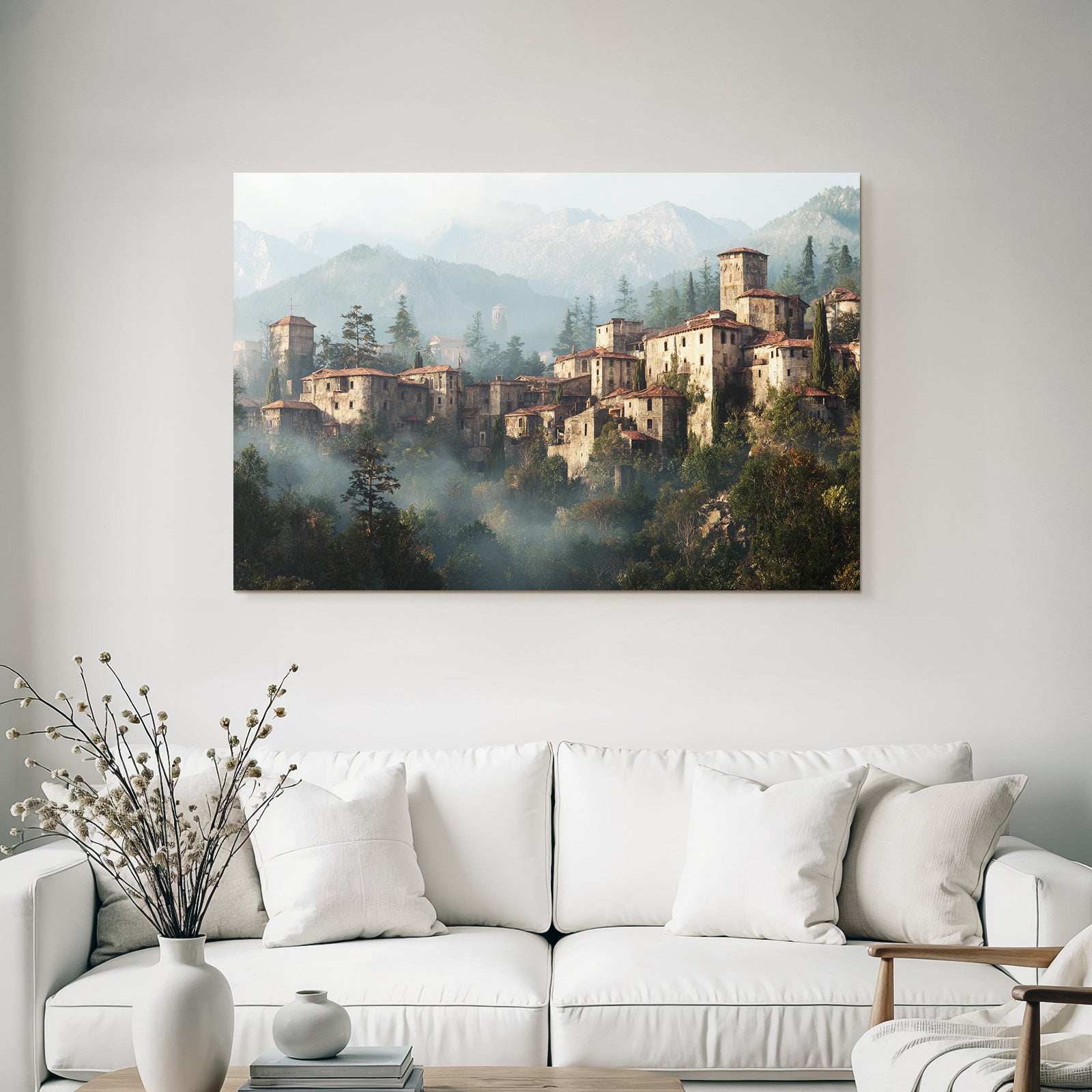 Old Village In The Mountains With Rustic And Mist