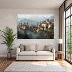 Old Village In The Mountains With Rustic And Mist
