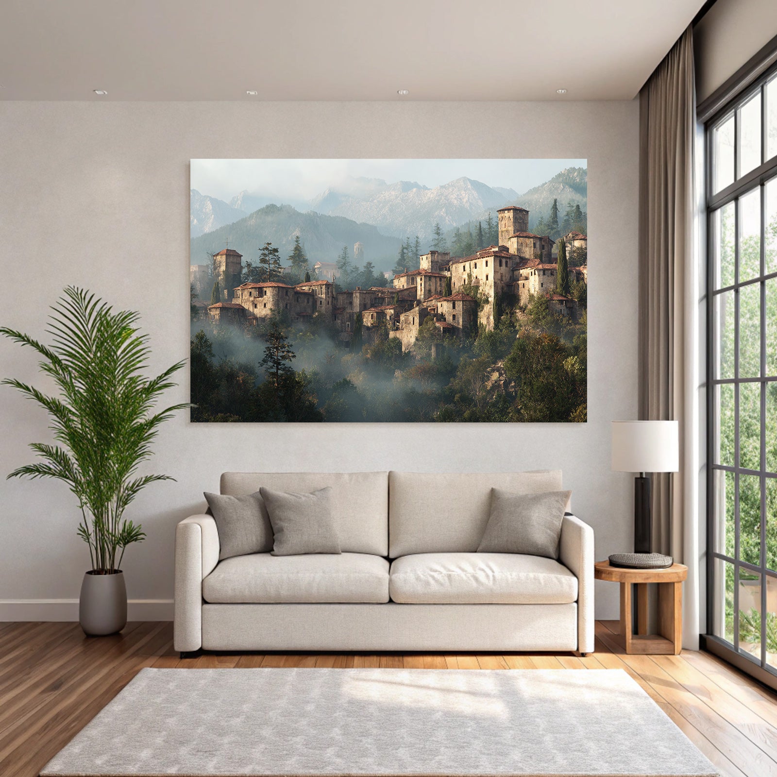 Old Village In The Mountains With Rustic And Mist