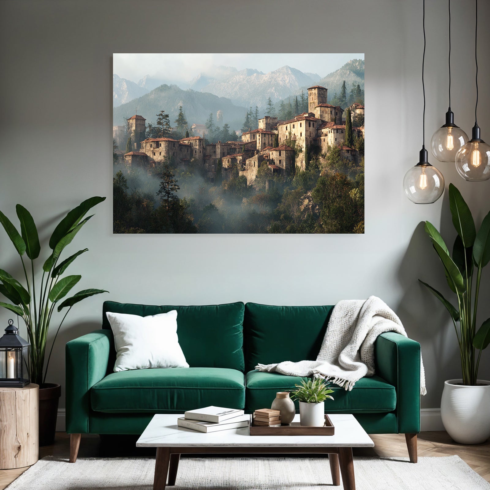 Old Village In The Mountains With Rustic And Mist