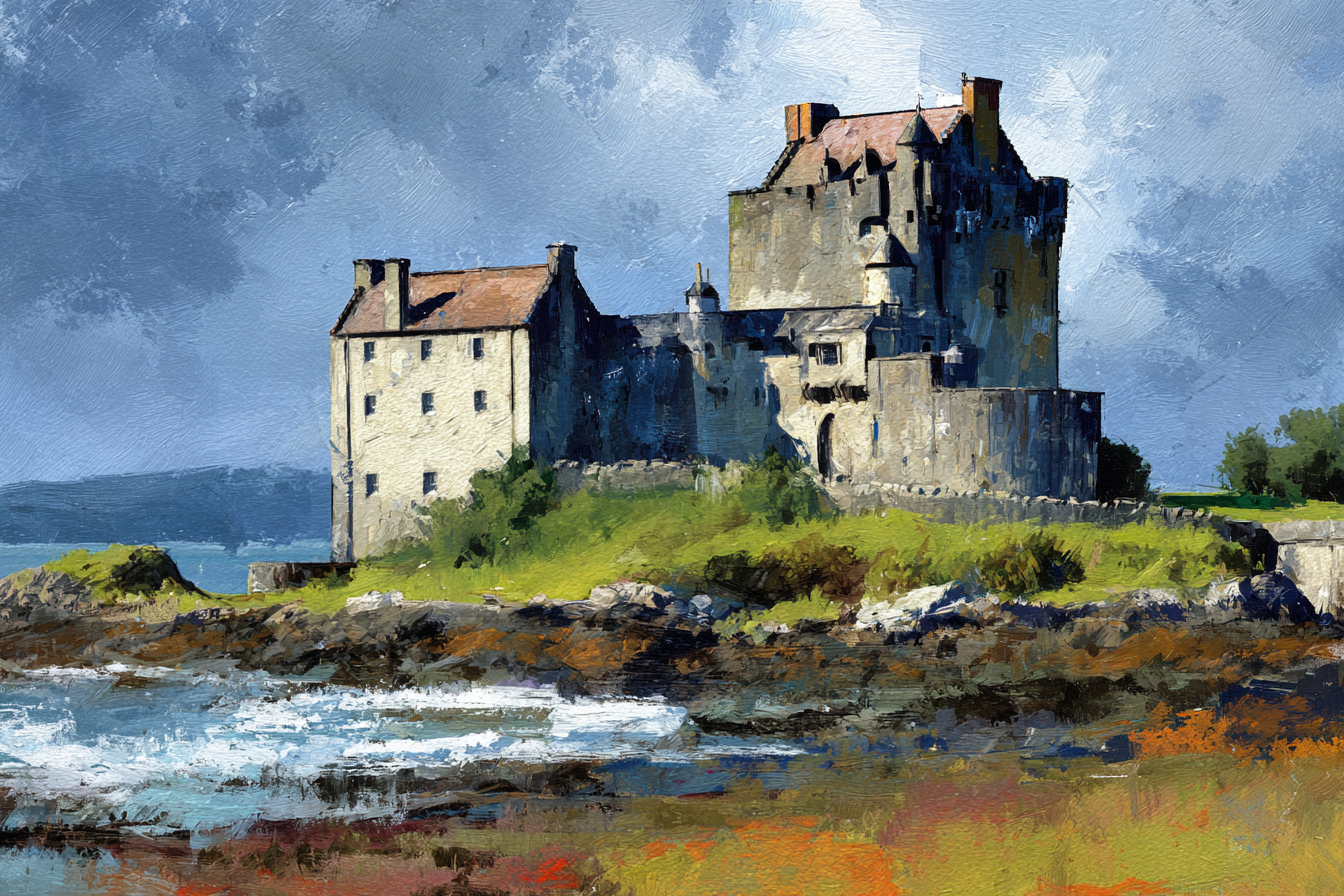 Burg Und Wasser Impressionistisches Gemälde | Scloesser und Burgen | Architektur