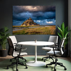 Dramatic Landscape Historic Island Castle Or Abbey Stormy Sky