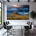 Dramatic Landscape Historic Island Castle Or Abbey Stormy Sky