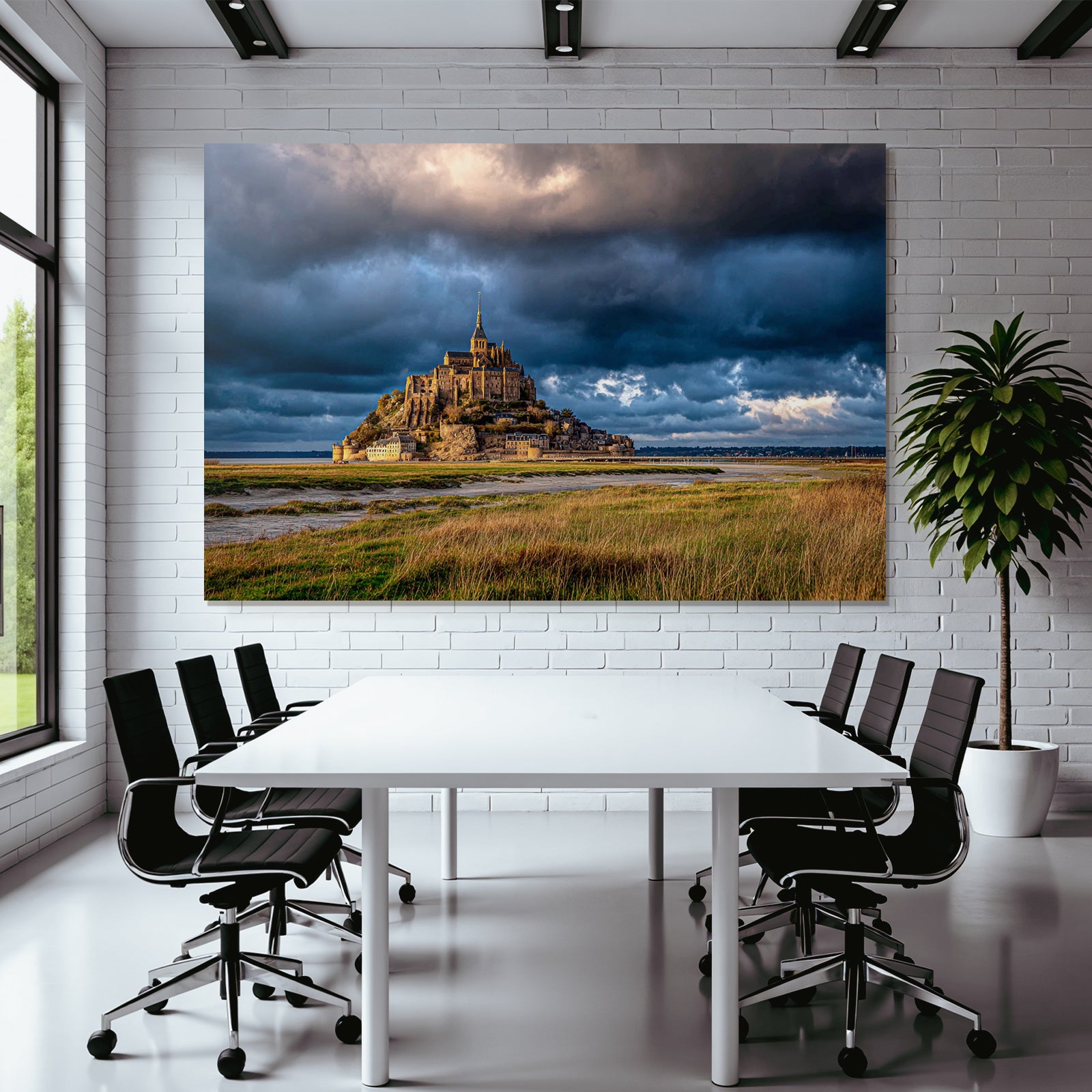 Dramatic Landscape Historic Island Castle Or Abbey Stormy Sky