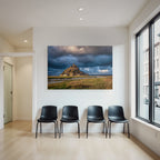 Dramatic Landscape Historic Island Castle Or Abbey Stormy Sky