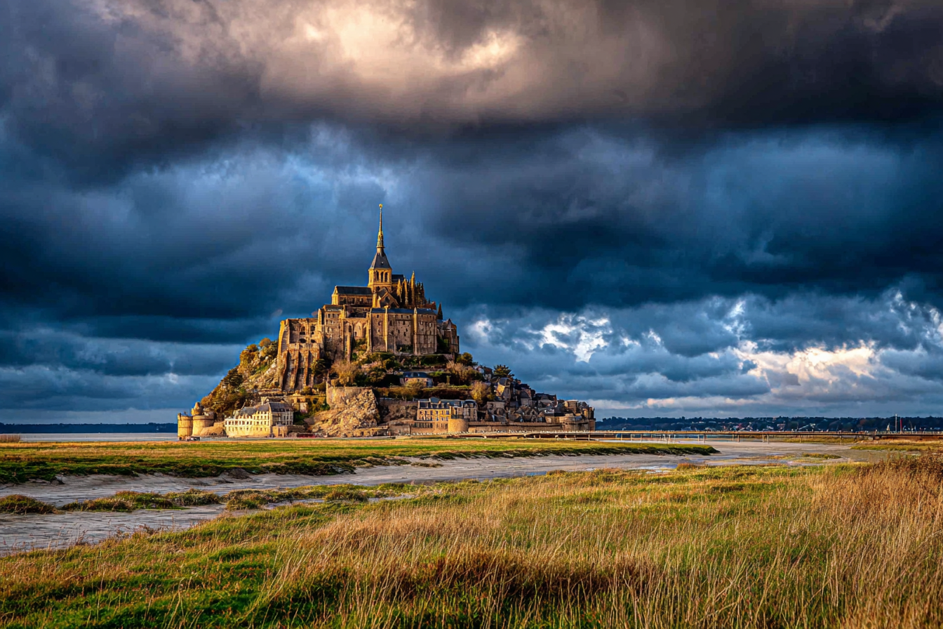 Dramatische Landschaft Historische Insel Burg Oder Abtei Stürmischer Himmel | Scloesser und Burgen | Architektur