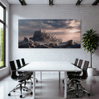 Dramatic landscape with castle on rock, mystical atmosphere