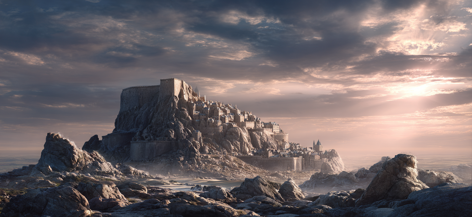 Dramatische Landschaft Mit Burg Auf Felsen Mystische Atmosphäre | Scloesser und Burgen | Architektur