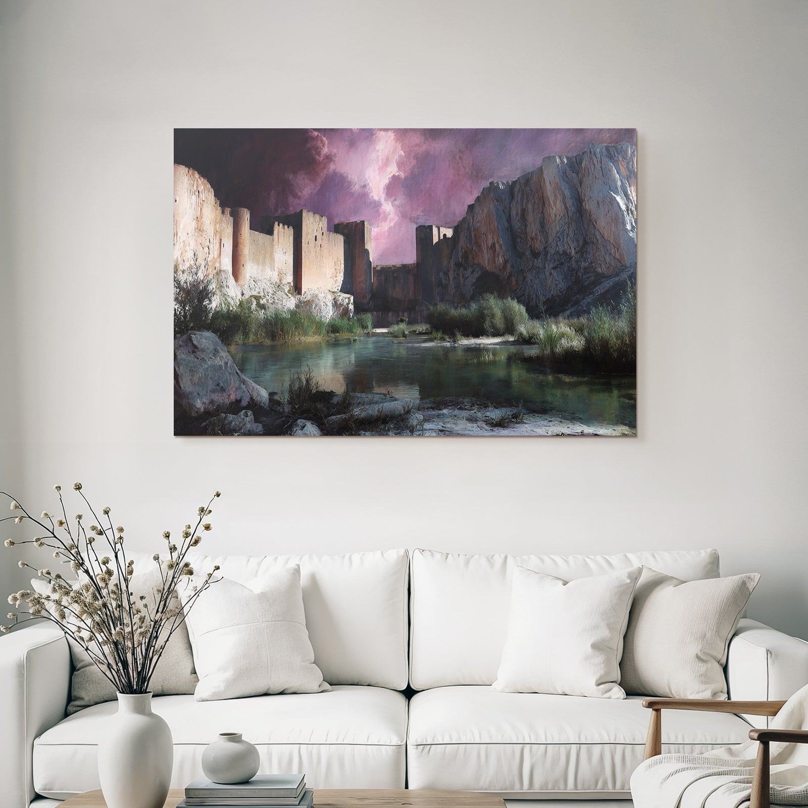 Dramatic landscape with Altburg ruins and stormy sky