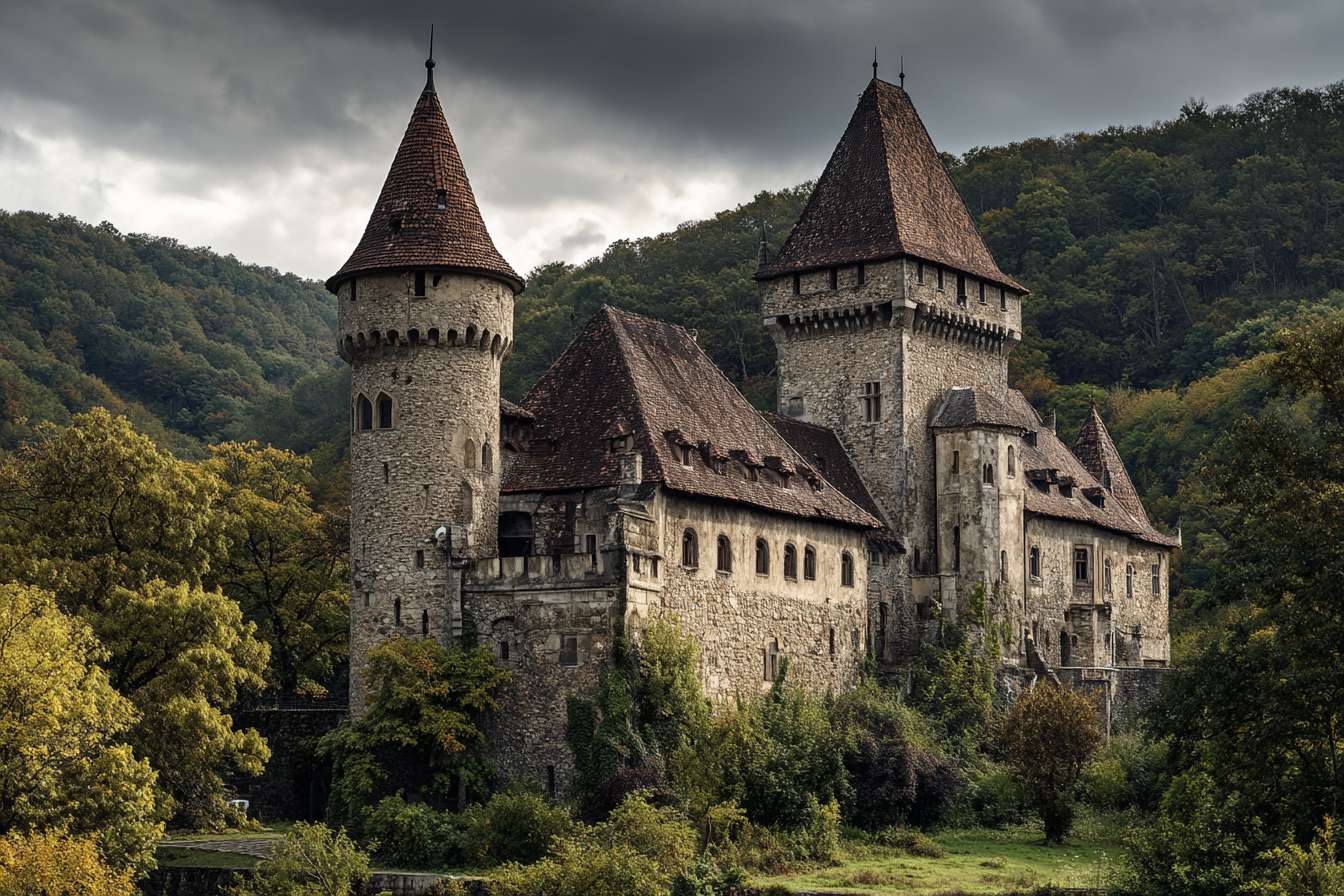 Historische Burg Mit Turm Im Grünen Unter Einem Düsteren Himmel | Scloesser und Burgen | Architektur