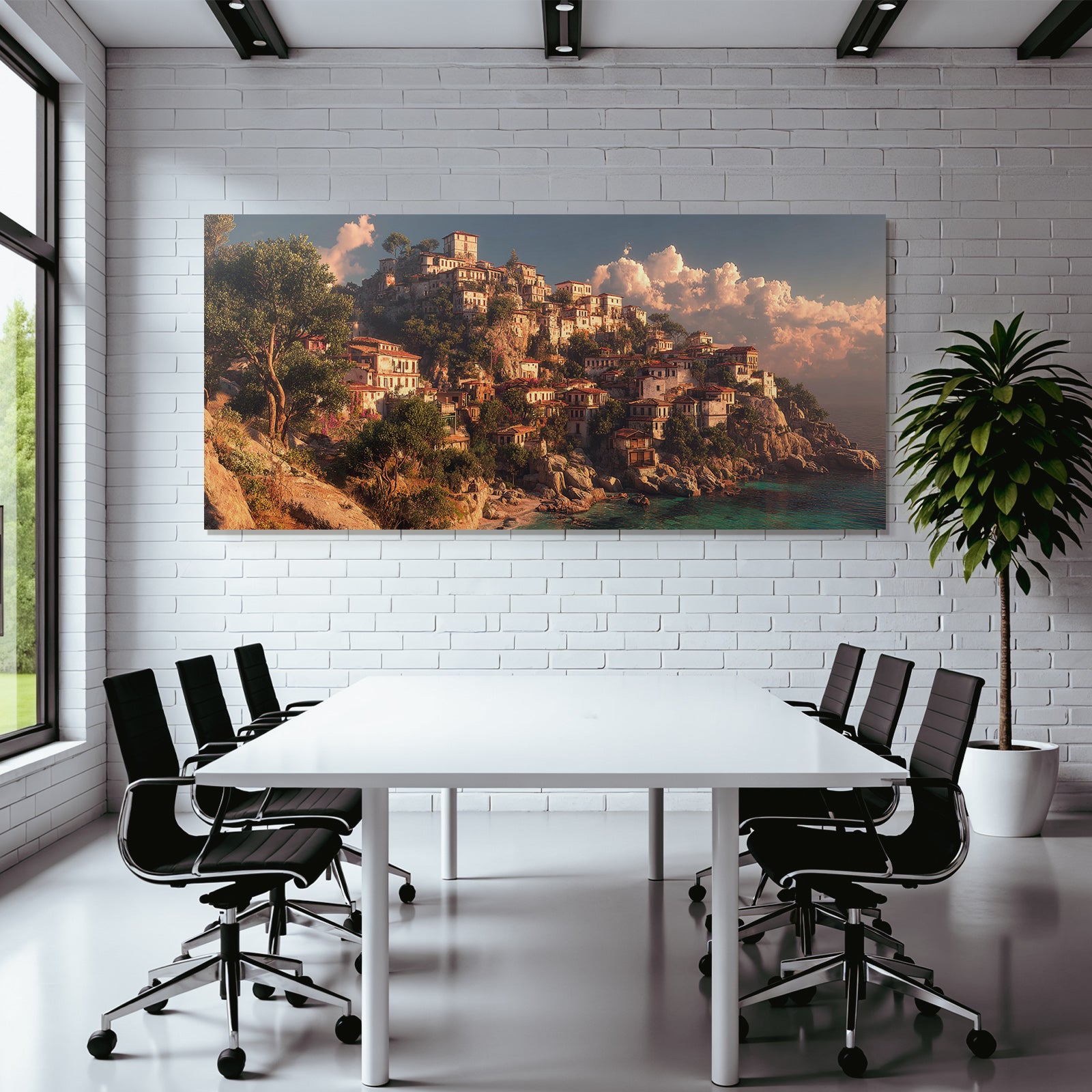 Coastal Village Painting Rocky Hill and Sea View