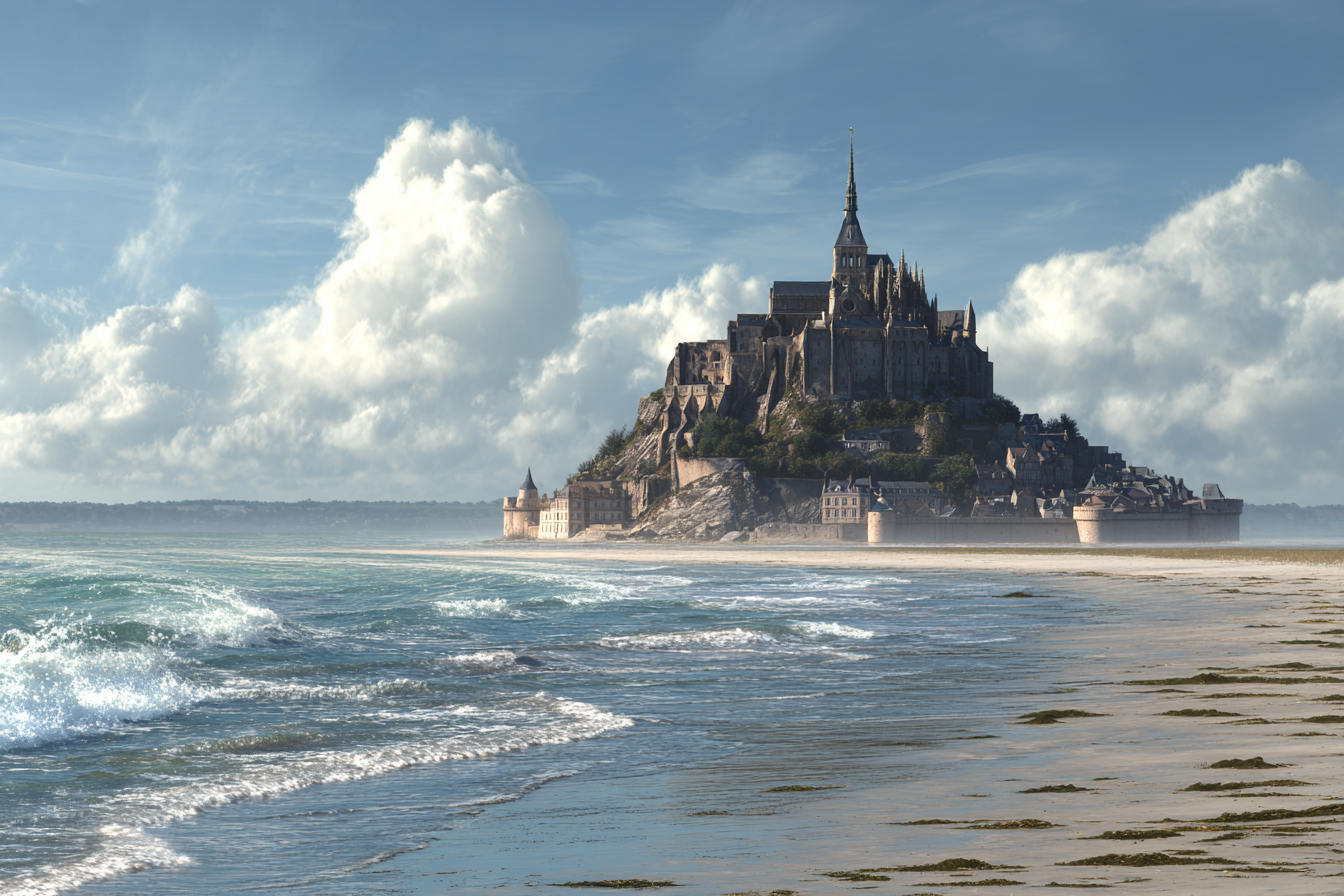 Kustenszene Mit Burg Und Meer Hintergrund Blautöne | Scloesser und Burgen | Architektur