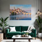 Painting Idyllic Cityscape Historical With Overwater Path