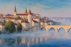 Malerei Idyllische Stadtansicht Historische Mit Überwasserweg | Scloesser und Burgen | Architektur