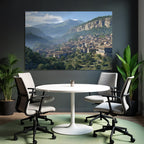 Picturesque mountain landscape with town in the valley