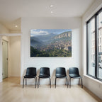 Picturesque mountain landscape with town in the valley