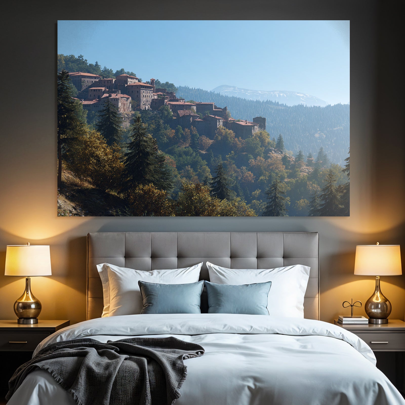 Picturesque mountain trip with stone houses, red roofs and beautiful views
