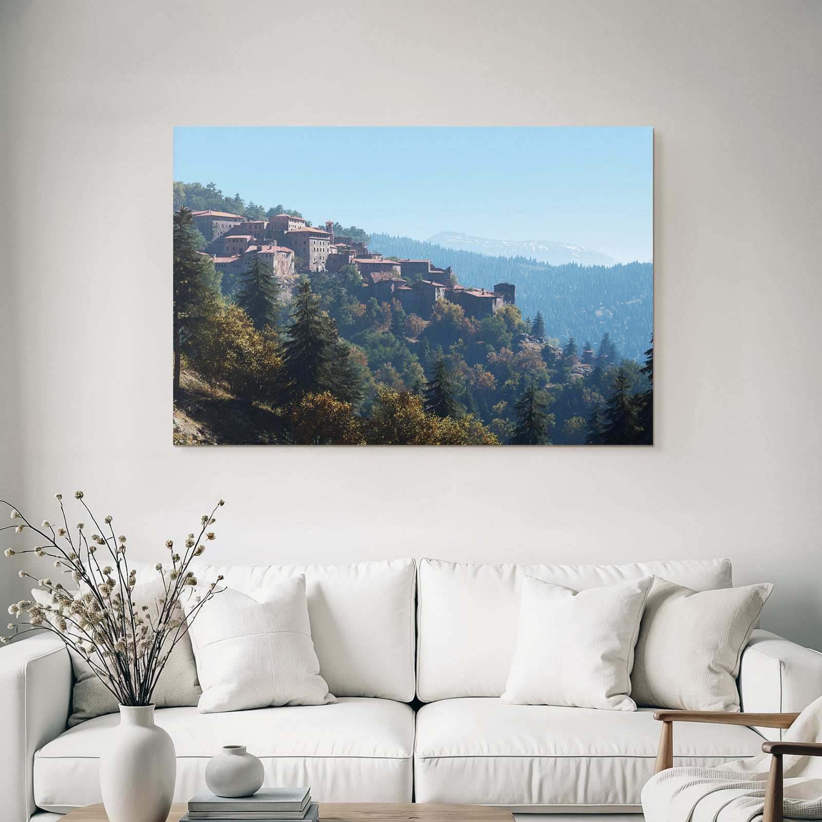 Picturesque mountain trip with stone houses, red roofs and beautiful views