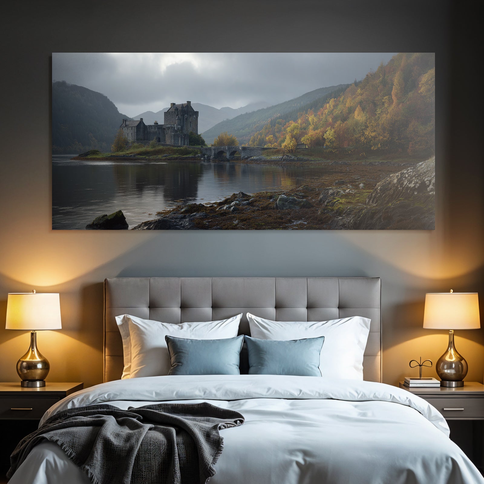Picturesque landscape Historic castle Autumnal slides Reflections