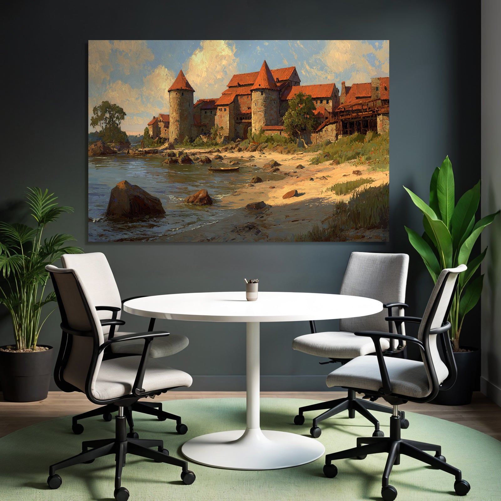 Picturesque landscape with a castle on the water