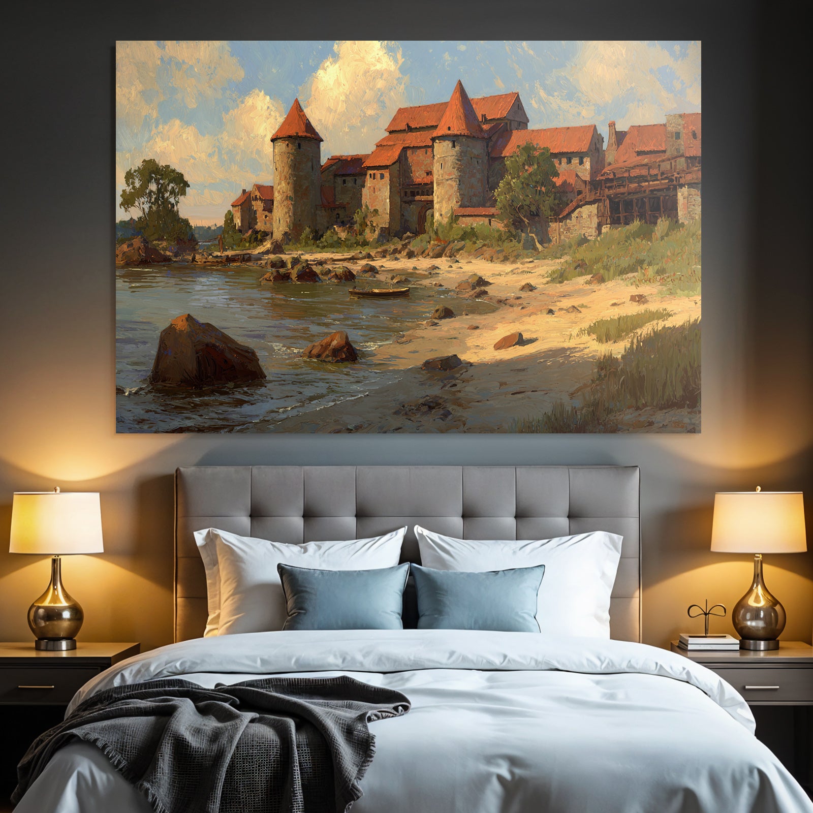 Picturesque landscape with a castle on the water