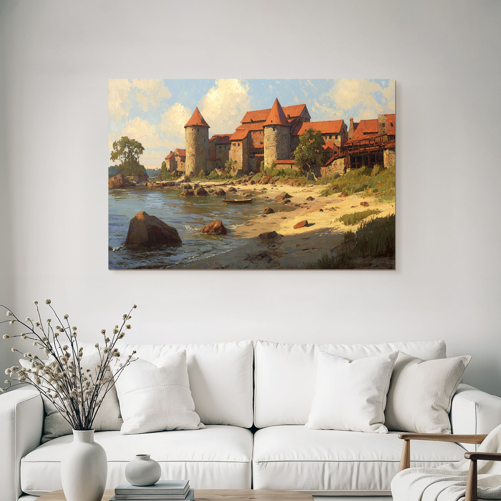 Picturesque landscape with a castle on the water