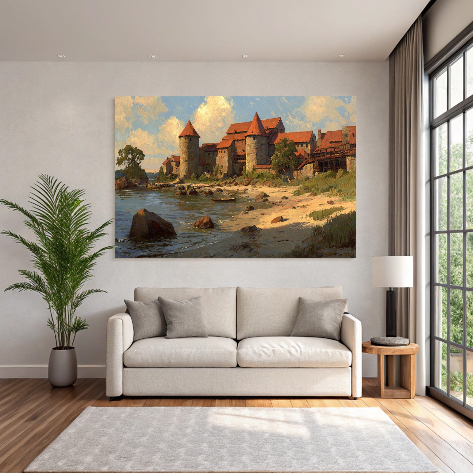 Picturesque landscape with a castle on the water