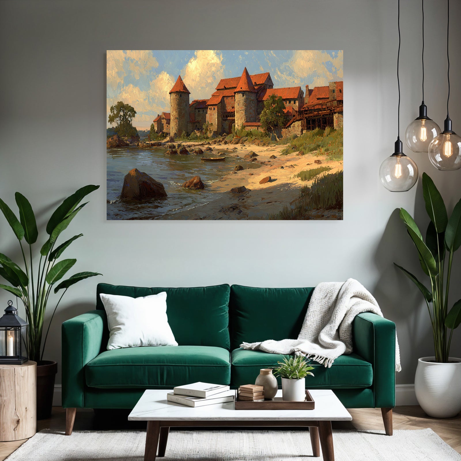Picturesque landscape with a castle on the water