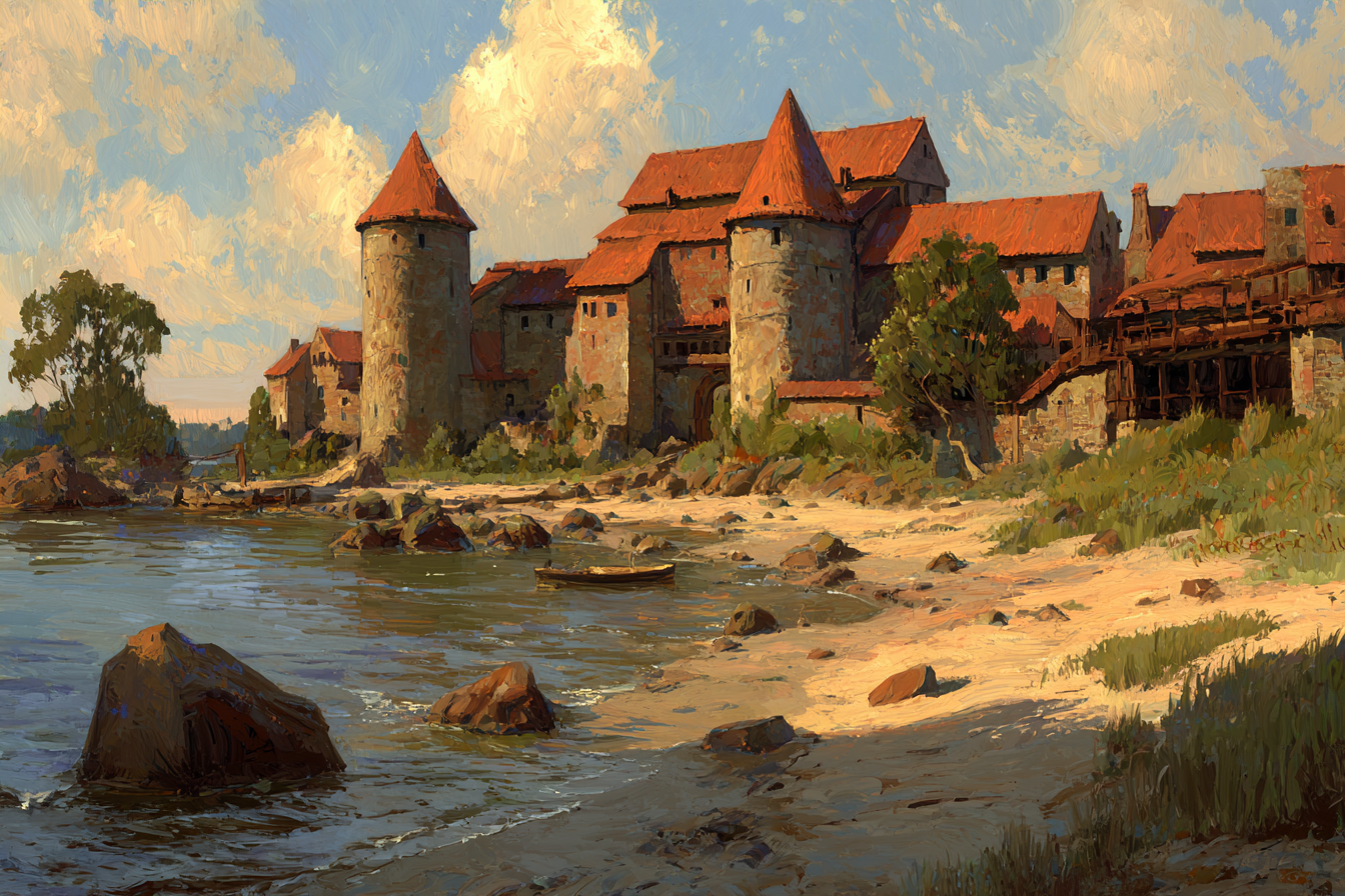 Malerische Landschaft Mit Burg Am Wasser | Scloesser und Burgen | Architektur