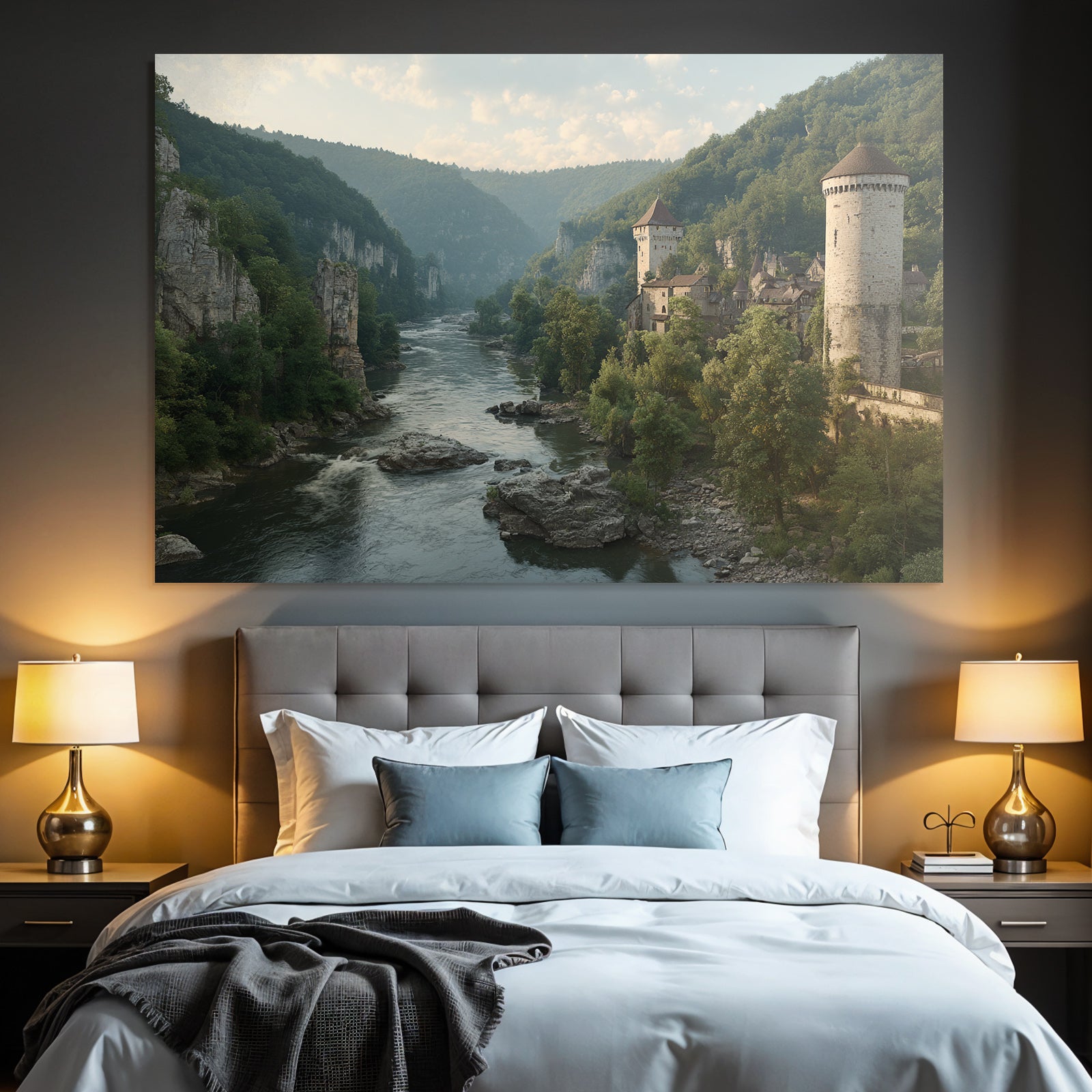 Picturesque landscape with river and towers in Mittellanderei