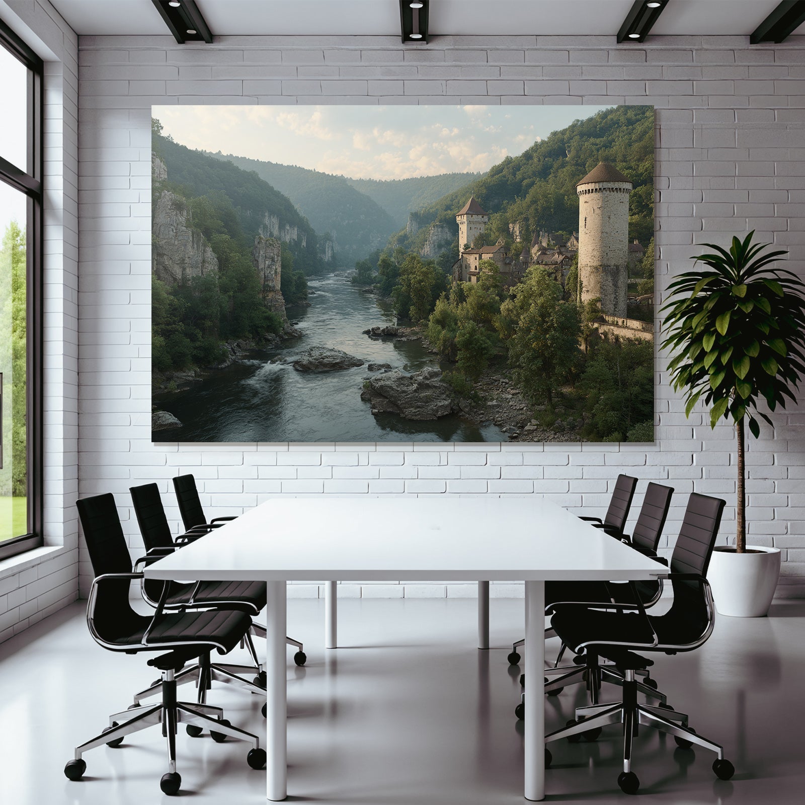 Picturesque landscape with river and towers in Mittellanderei