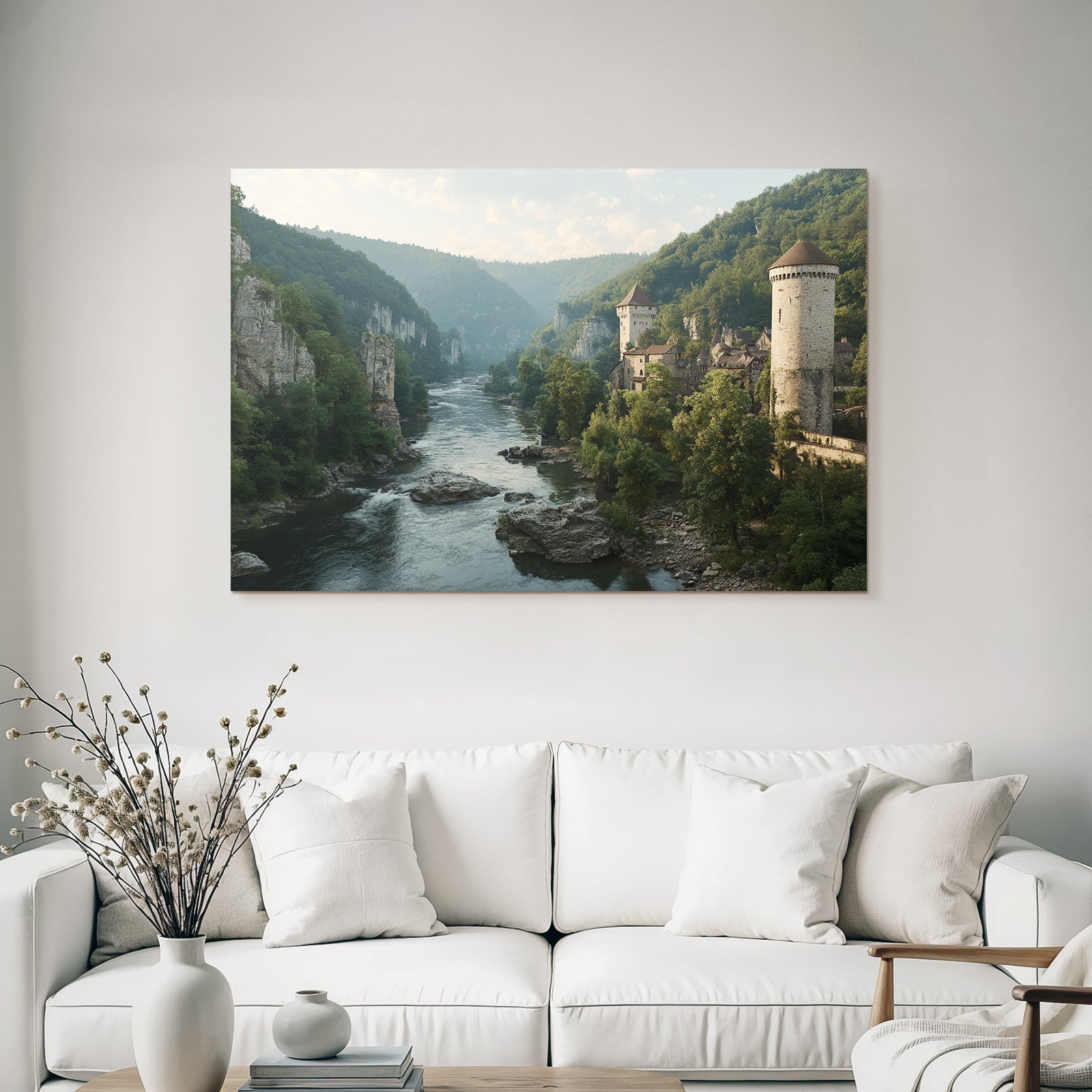 Picturesque landscape with river and towers in Mittellanderei