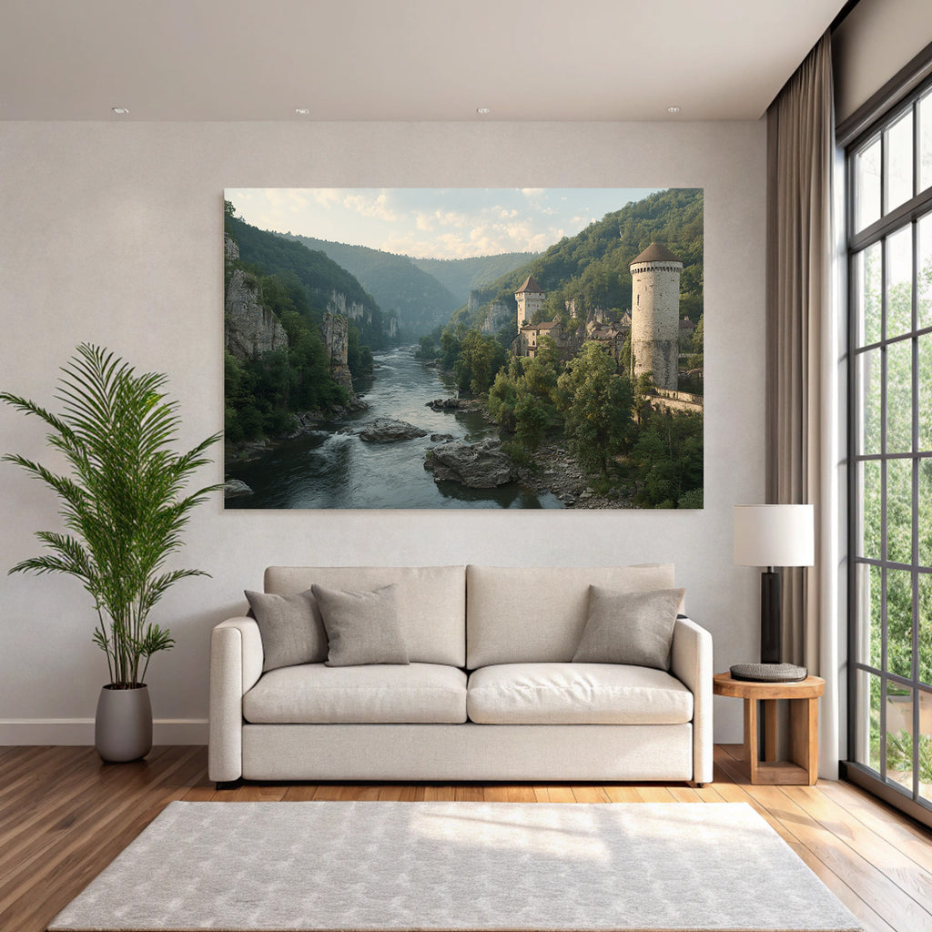 Picturesque landscape with river and towers in Mittellanderei