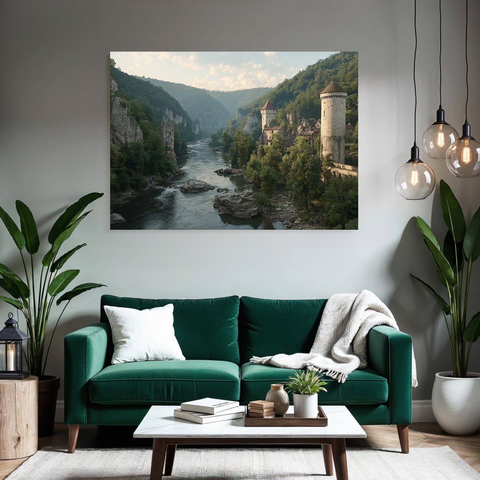 Picturesque landscape with river and towers in Mittellanderei