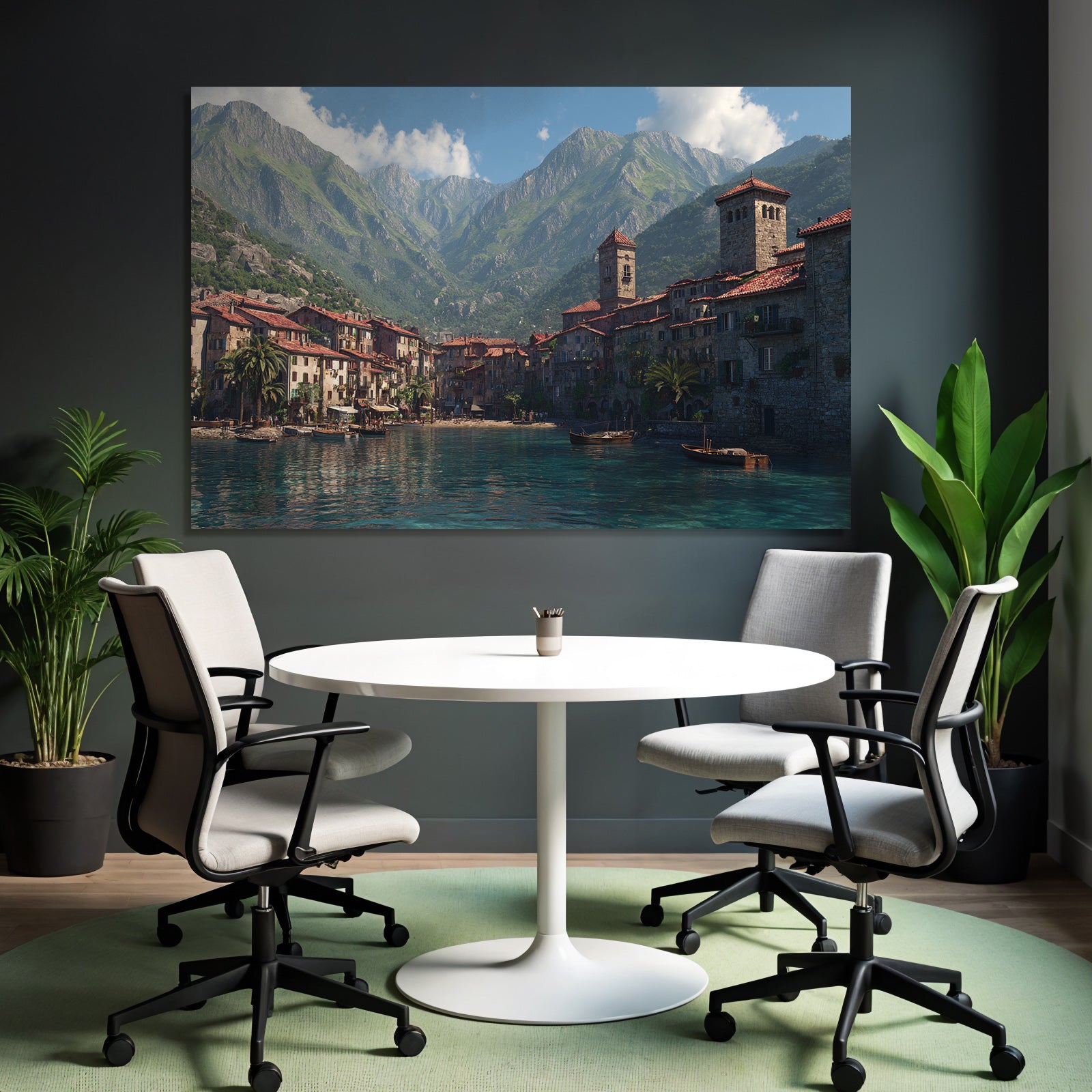 Picturesque coastal village in Mediterranean landscape
