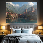 Picturesque coastal village in Mediterranean landscape