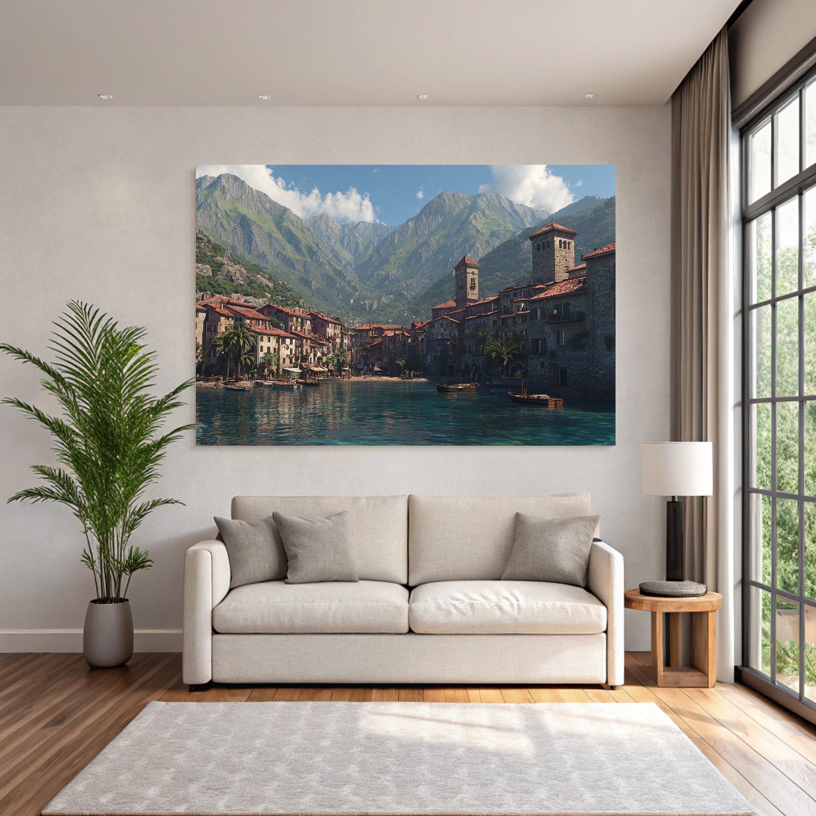 Picturesque coastal village in Mediterranean landscape