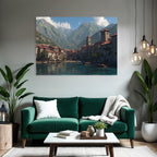 Picturesque coastal village in Mediterranean landscape